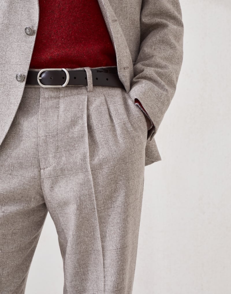 BRUNELLO CUCINELLI MEN'S BARK WOOL SILK PLEATED TROUSERS