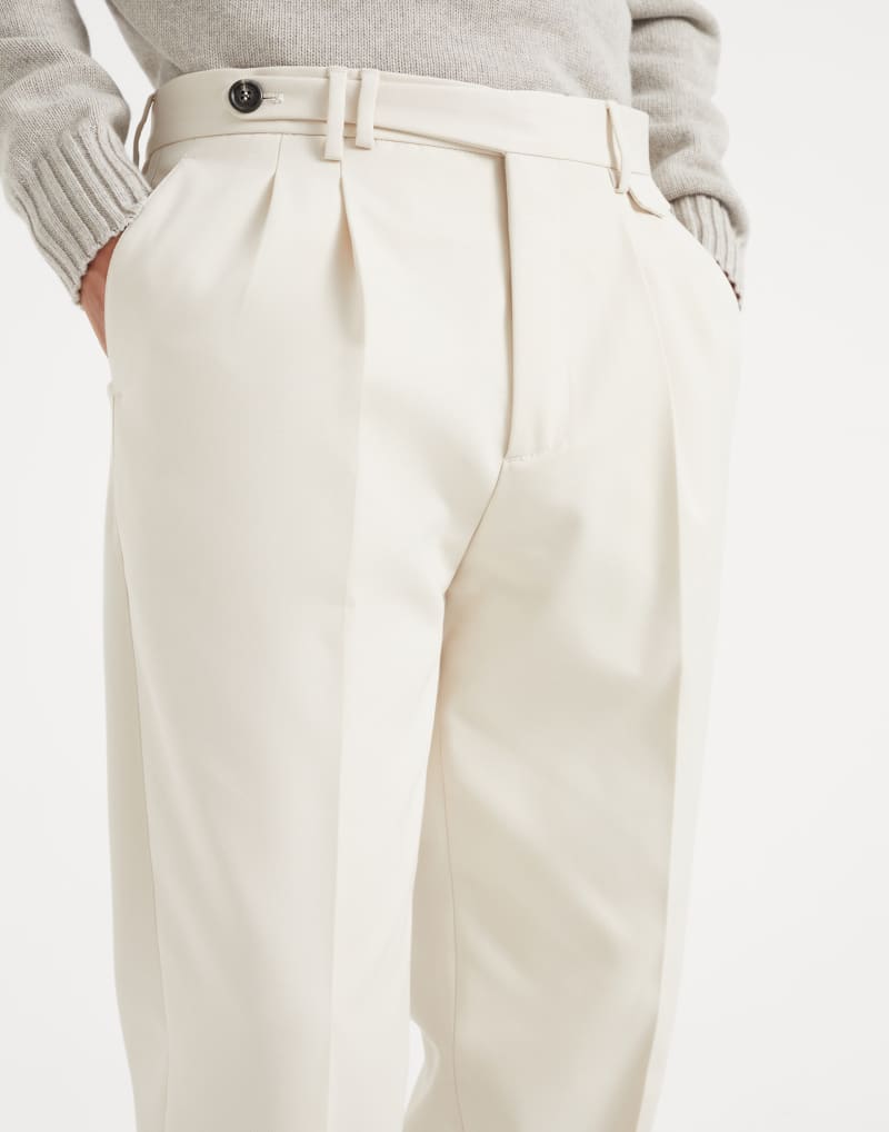 BRUNELLO CUCINELLI MEN'S ICE WOOL COTTON PLEATED TROUSERS