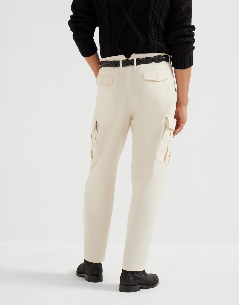 BRUNELLO CUCINELLI MEN'S ENGLISH WHITE WOOL COTTON CARGO PANTS