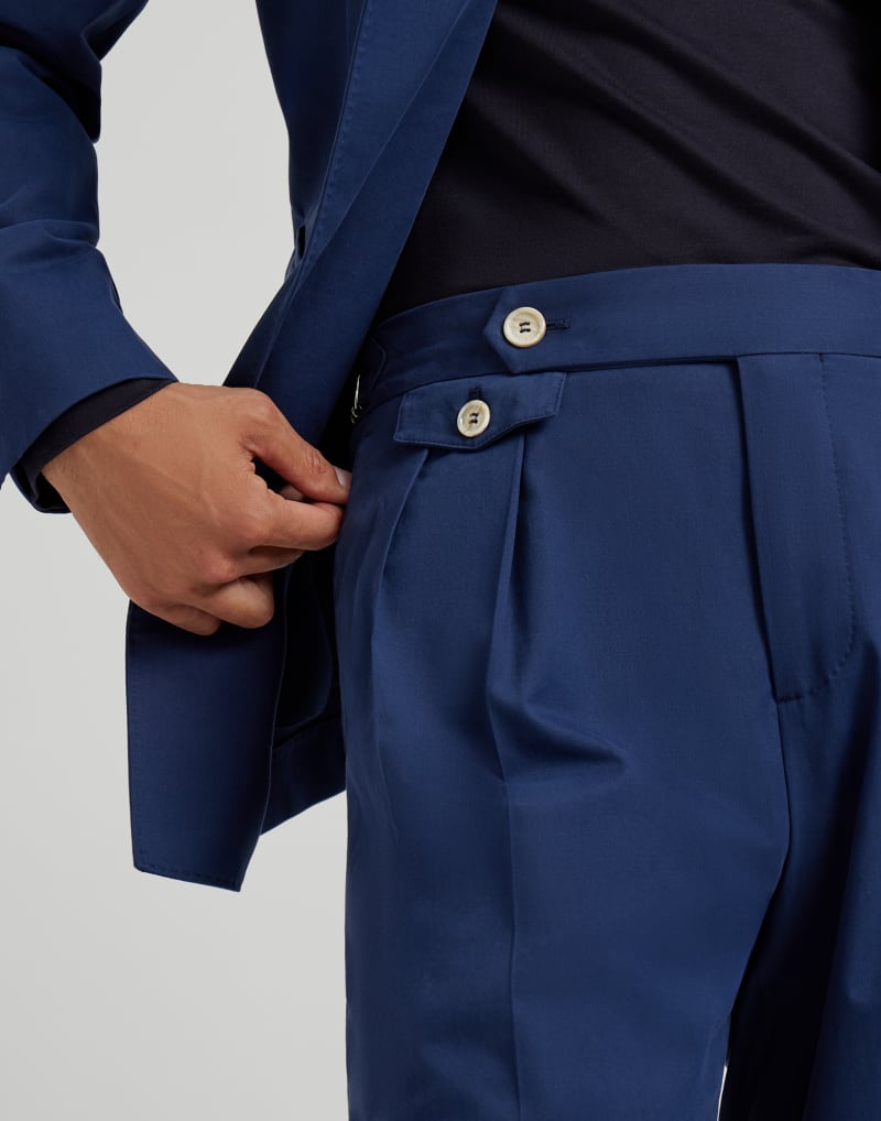 BRUNELLO CUCINELLI MEN'S OCEAN COTTON WOOL BLEND PLEATED TROUSERS