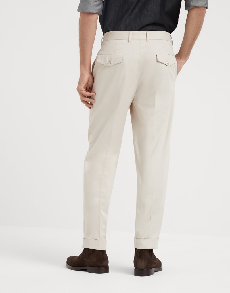 BRUNELLO CUCINELLI MEN'S FLAX SEEDS COTTON WOOL BLEND PLEATED TROUSERS
