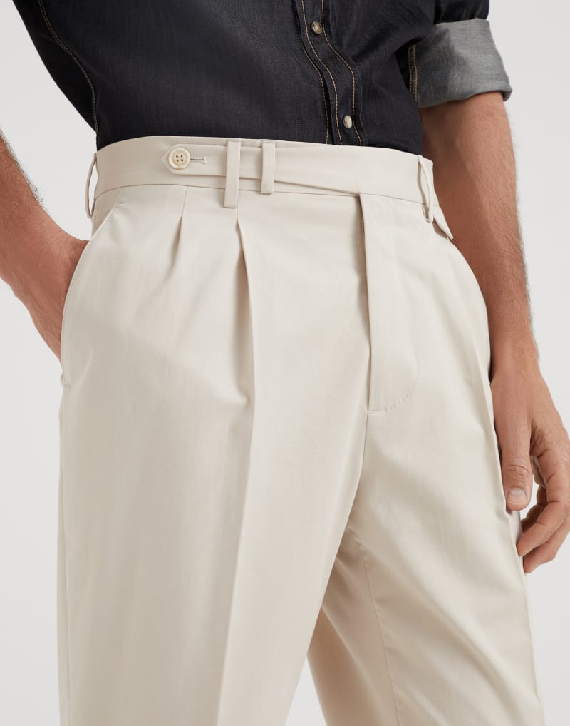 BRUNELLO CUCINELLI MEN'S FLAX SEEDS COTTON WOOL BLEND PLEATED TROUSERS