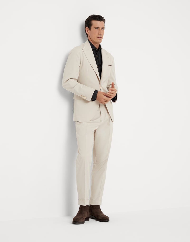 BRUNELLO CUCINELLI MEN'S FLAX SEEDS COTTON WOOL BLEND PLEATED TROUSERS