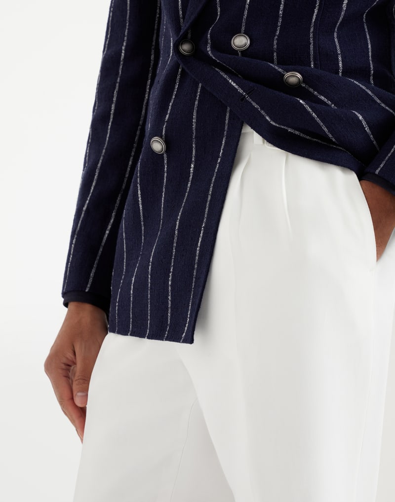 BRUNELLO CUCINELLI MEN'S OFF WHITE COTTON PLEATED TROUSERS