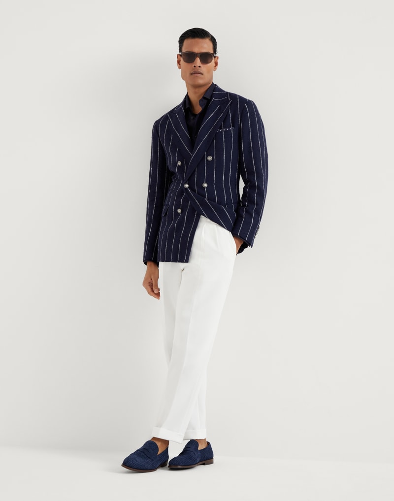 BRUNELLO CUCINELLI MEN'S OFF WHITE COTTON PLEATED TROUSERS