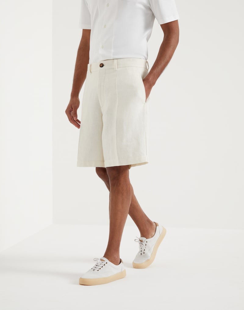 BRUNELLO CUCINELLI MEN'S PANAMA LINEN BLEND TAILORED SHORTS