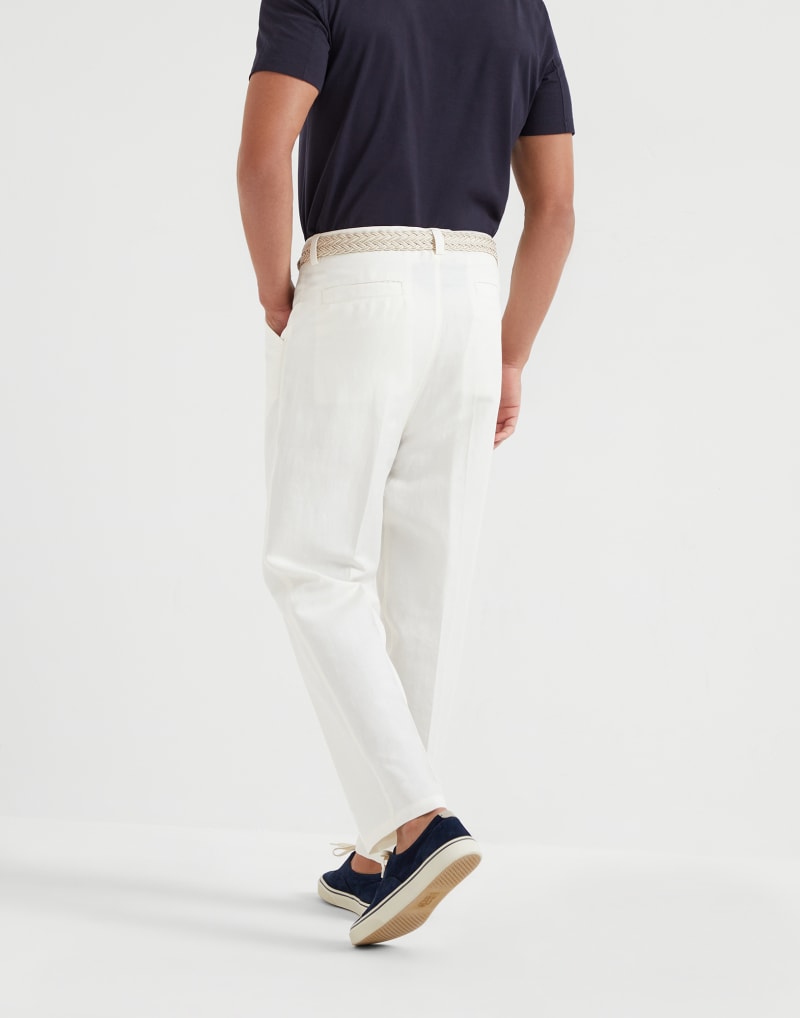 BRUNELLO CUCINELLI MEN'S PANAMA COTTON LINEN TAPERED TROUSERS