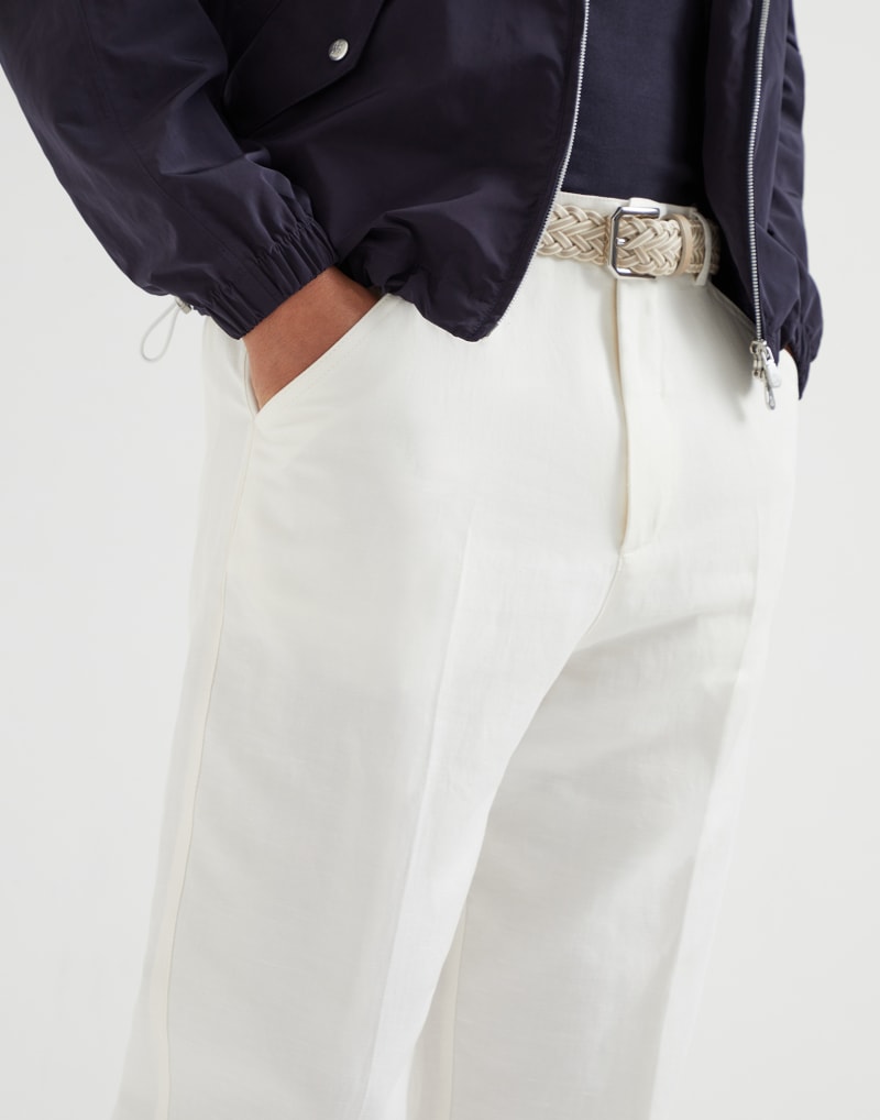 BRUNELLO CUCINELLI MEN'S PANAMA COTTON LINEN TAPERED TROUSERS