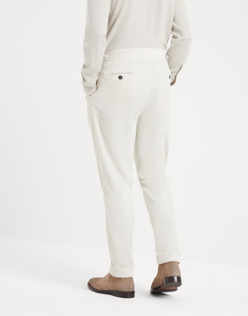 BRUNELLO CUCINELLI MEN'S TALC COTTON WOOL PLEATED TROUSERS
