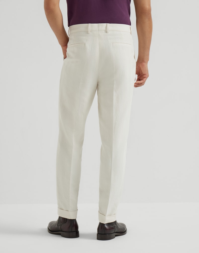 BRUNELLO CUCINELLI MEN'S ENGLISH WHITE COTTON LINEN TROUSERS