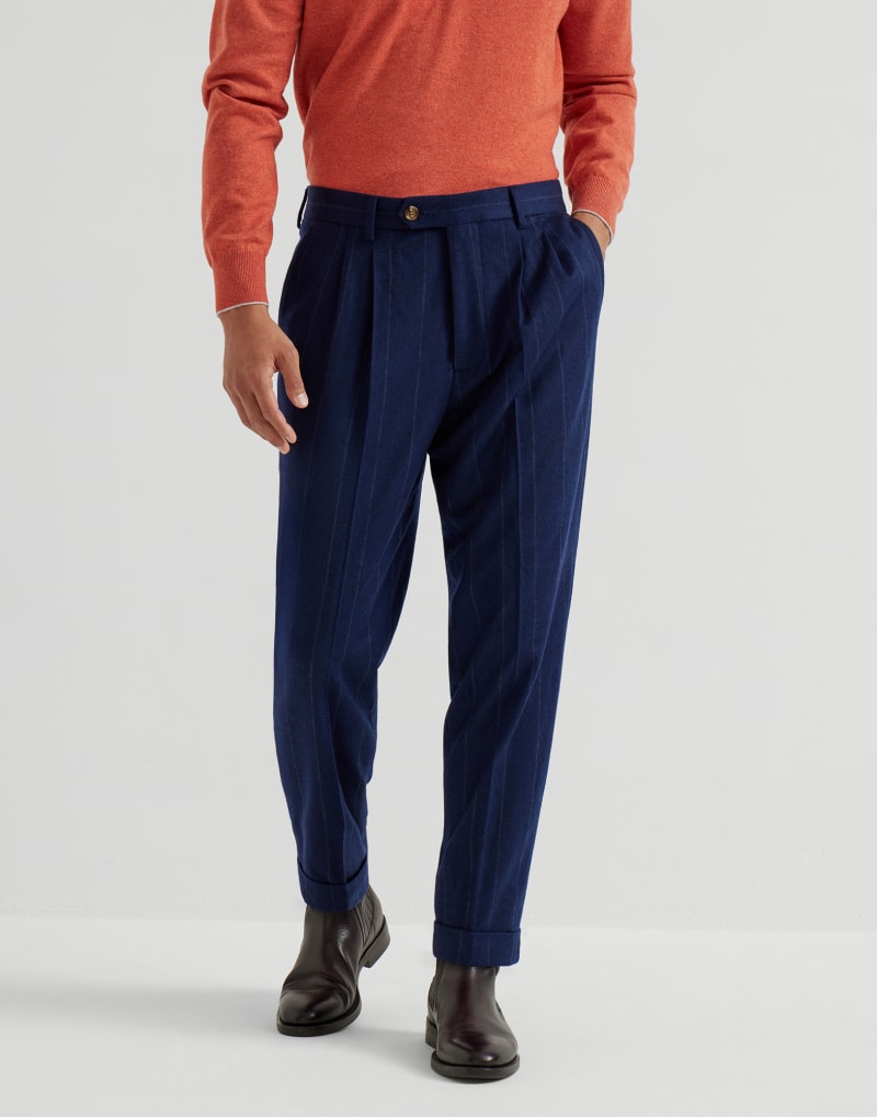 BRUNELLO CUCINELLI MEN'S COLORFUL BLUE WOOL TROUSERS