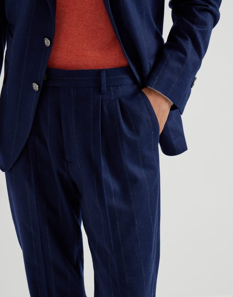 BRUNELLO CUCINELLI MEN'S COLORFUL BLUE WOOL TROUSERS