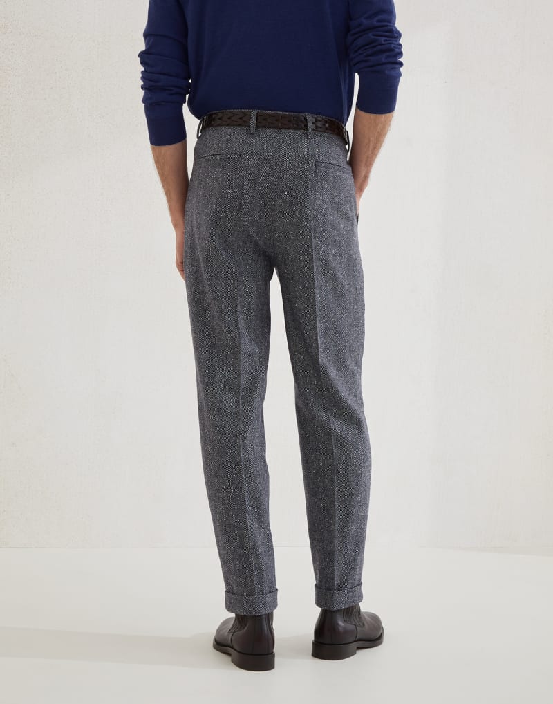 BRUNELLO CUCINELLI MEN'S NAVY WOOL PLEATED TROUSERS