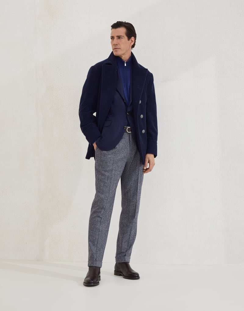 BRUNELLO CUCINELLI MEN'S NAVY WOOL PLEATED TROUSERS