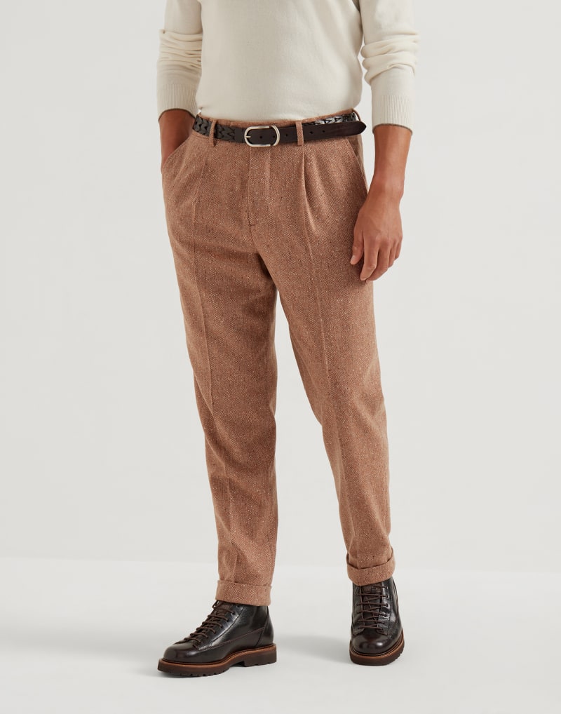 BRUNELLO CUCINELLI MEN'S AUTUMN CAPSULES WOOL BLEND PLEATED TROUSERS