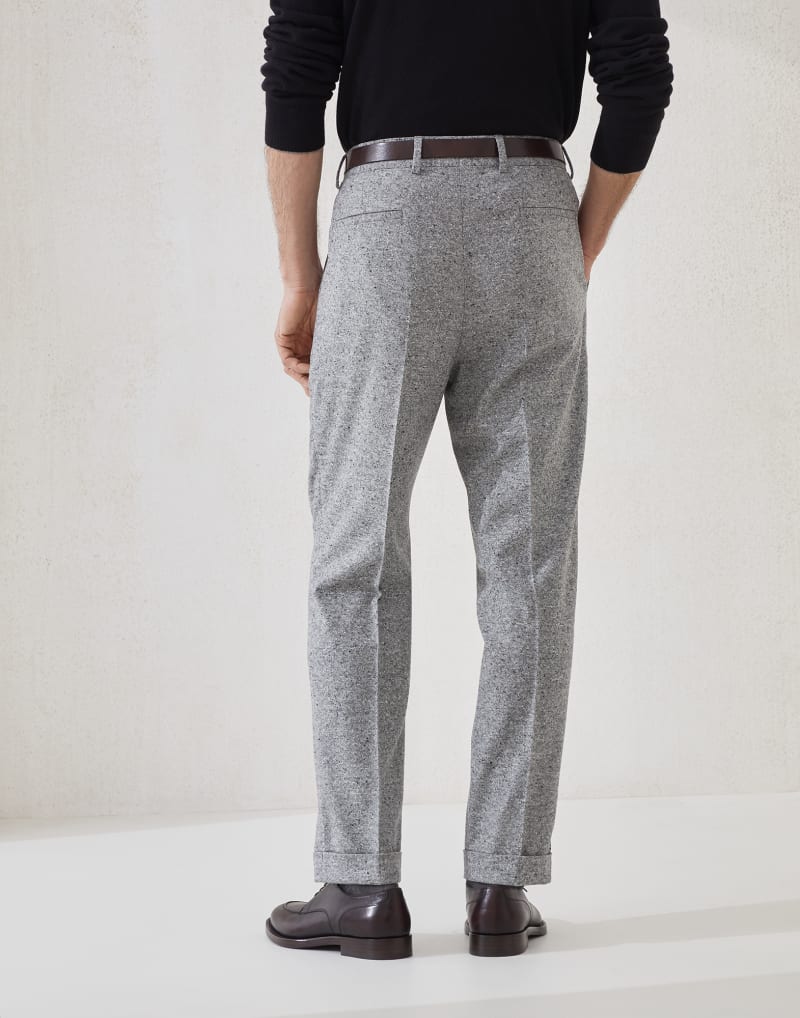 BRUNELLO CUCINELLI MEN'S MEDIUM GREY WOOL PLEATED TROUSERS