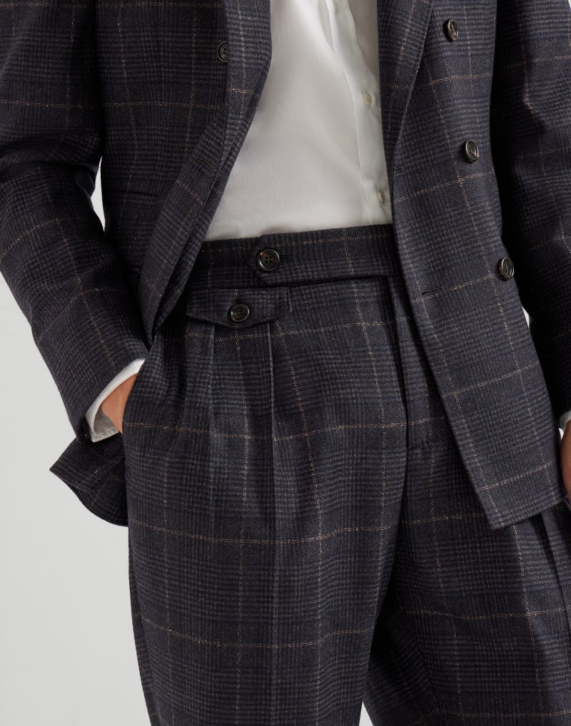 BRUNELLO CUCINELLI MEN'S ANTHRACITE WOOL BLEND PLEATED TROUSERS