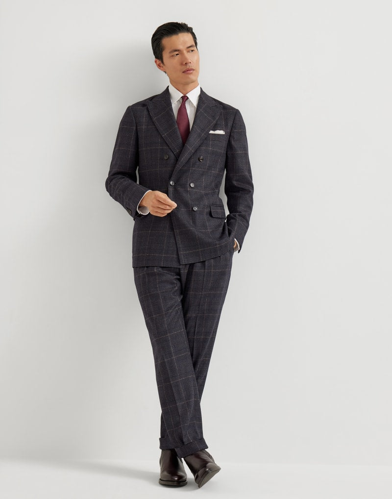 BRUNELLO CUCINELLI MEN'S ANTHRACITE WOOL BLEND PLEATED TROUSERS