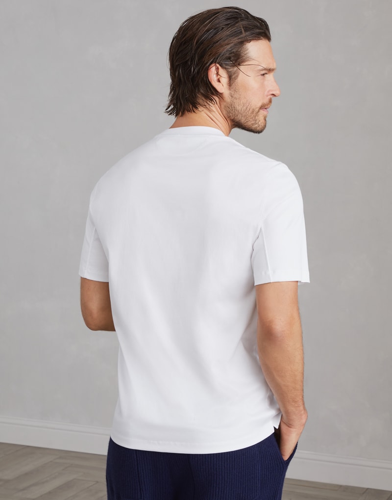 BRUNELLO CUCINELLI MEN'S WHITE COTTON GRAPHIC CREWNECK SHIRT