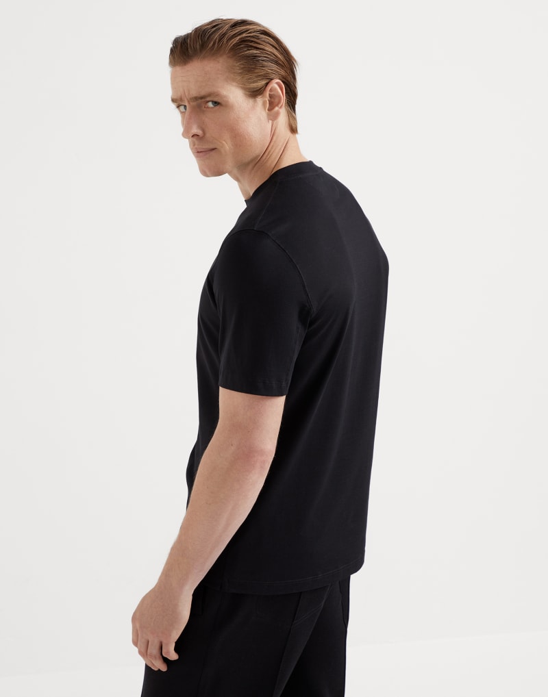 BRUNELLO CUCINELLI MEN'S BLACK COTTON GRAPHIC PRINT CREW NECK SHIRT