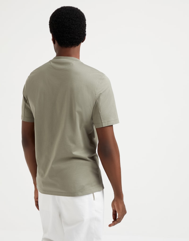 BRUNELLO CUCINELLI MEN'S OLIVE GREY COTTON SHORT SLEEVE SHIRT