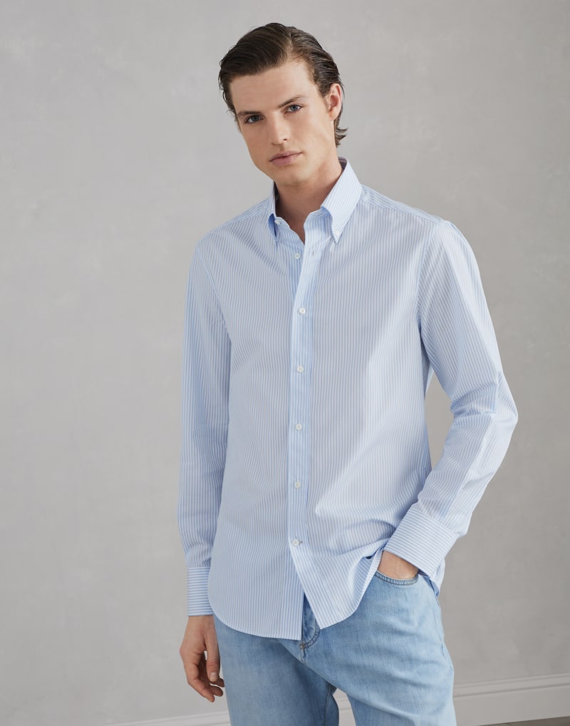 BRUNELLO CUCINELLI MEN'S CELESTE STRIPED COTTON BUTTON DOWN SHIRT