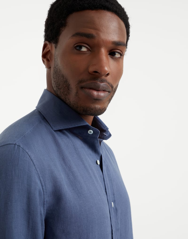 BRUNELLO CUCINELLI MEN'S OCEAN COTTON LINEN BLEND SHIRT