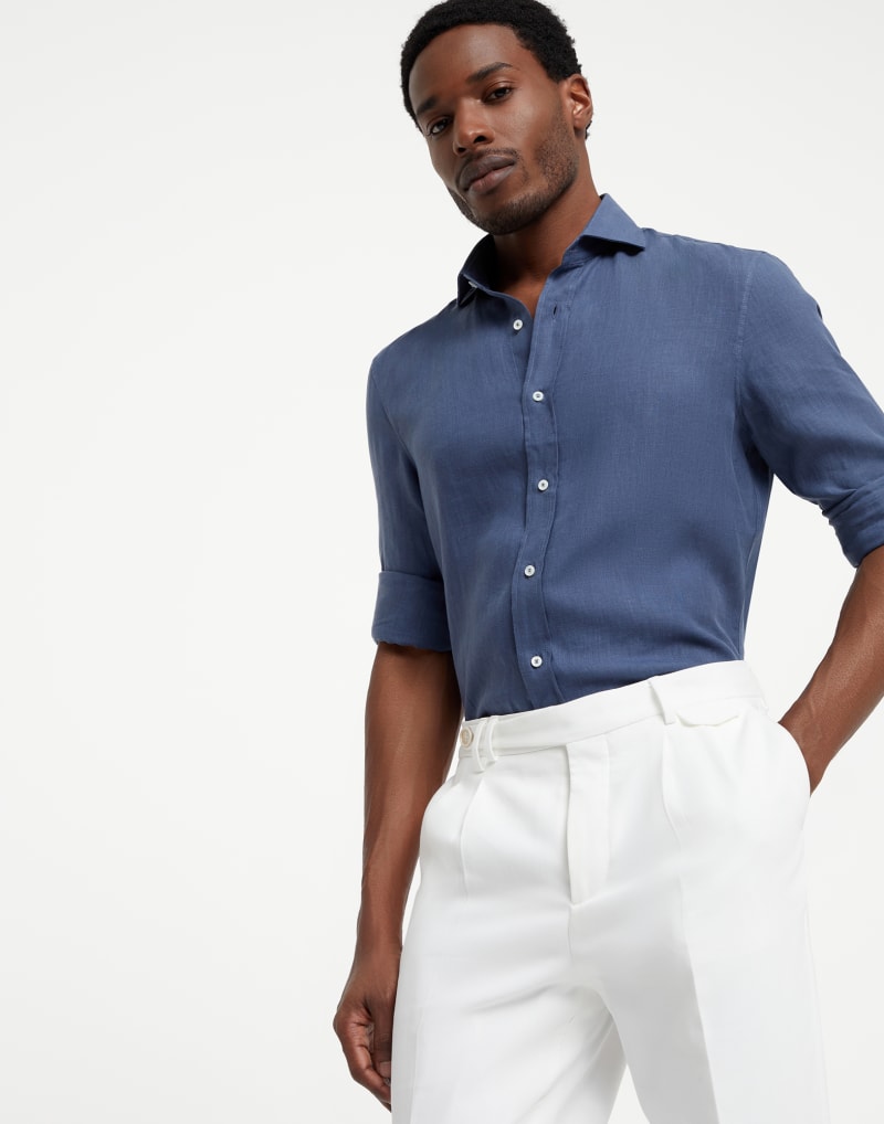 BRUNELLO CUCINELLI MEN'S OCEAN COTTON LINEN BLEND SHIRT