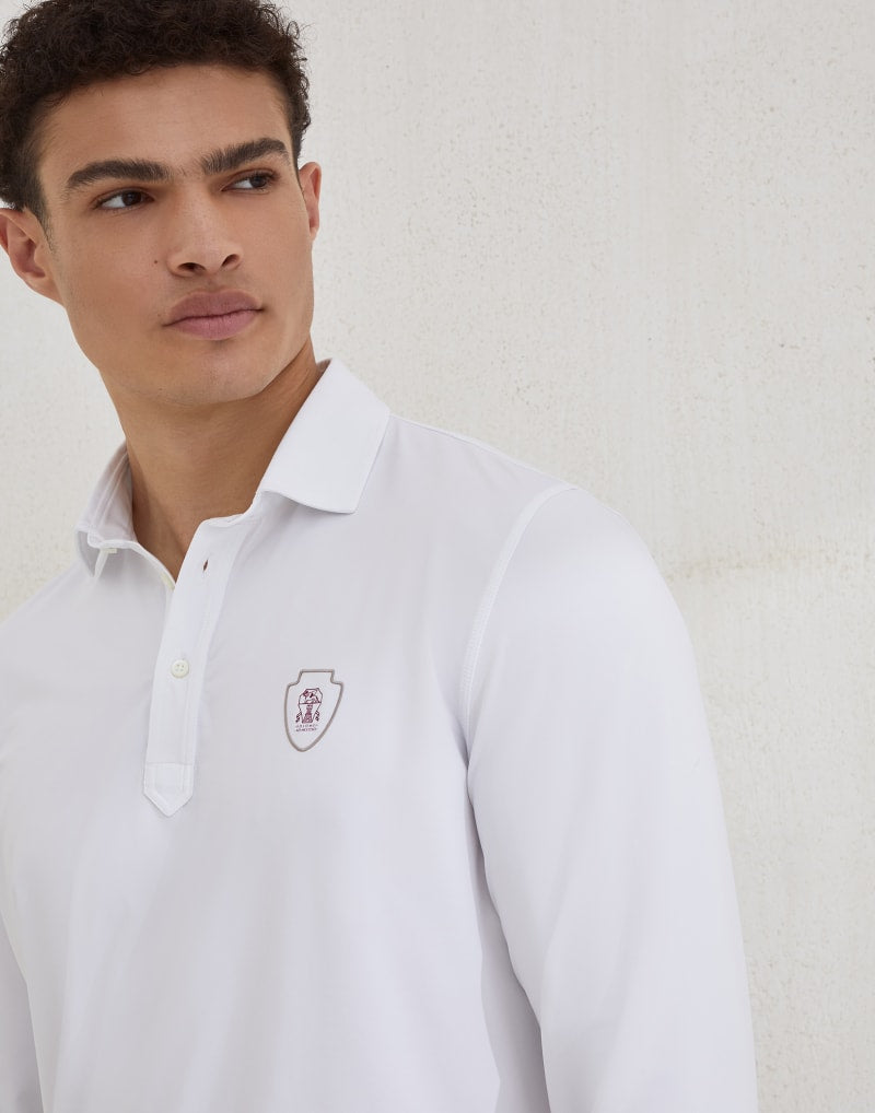 BRUNELLO CUCINELLI MEN'S WHITE LONG SLEEVE POLO SHIRT