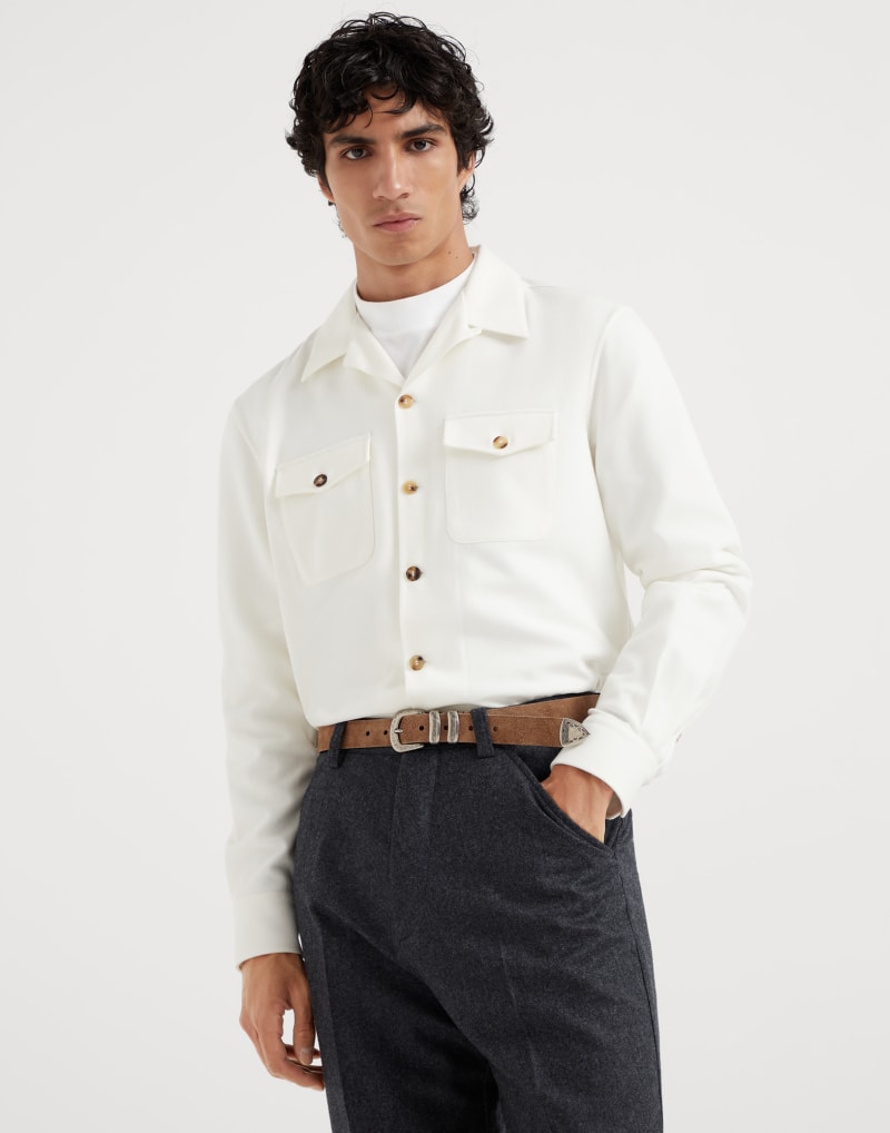 BRUNELLO CUCINELLI MEN'S PANAMA WOOL BLEND CAMP COLLAR SHIRT
