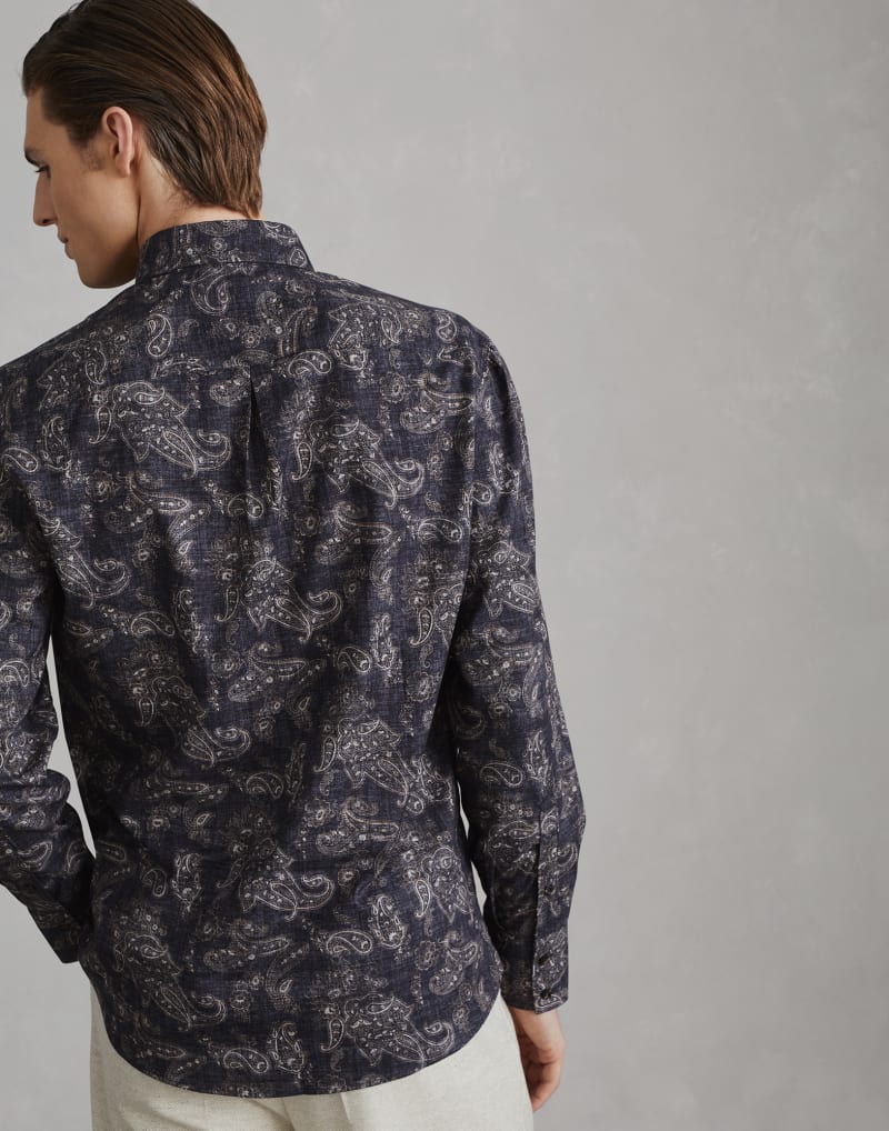BRUNELLO CUCINELLI MEN'S ANTHRACITE PAISLEY COTTON SHIRT