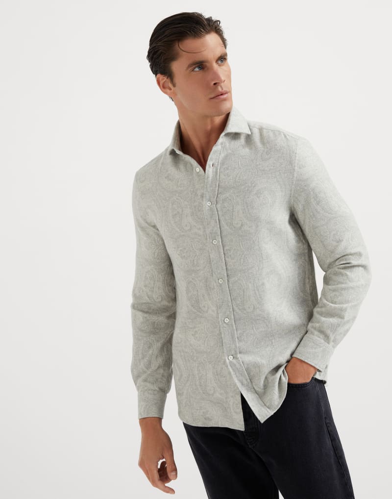 BRUNELLO CUCINELLI MEN'S PEARL PAISLEY COTTON SHIRT