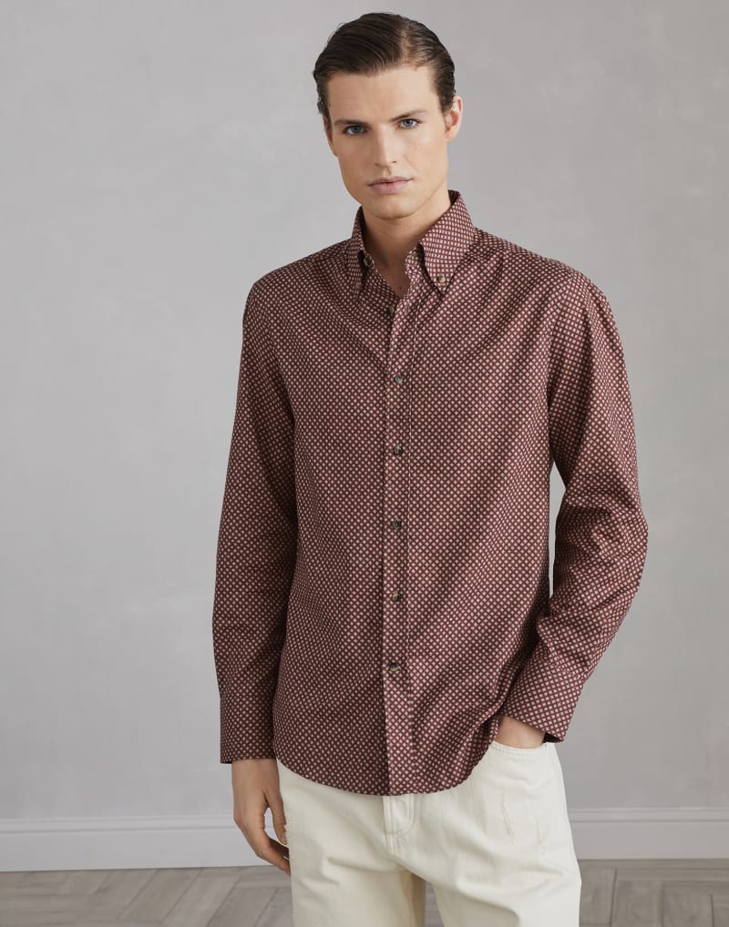 BRUNELLO CUCINELLI MEN'S CORAL PATTERNED COTTON BUTTON DOWN SHIRT