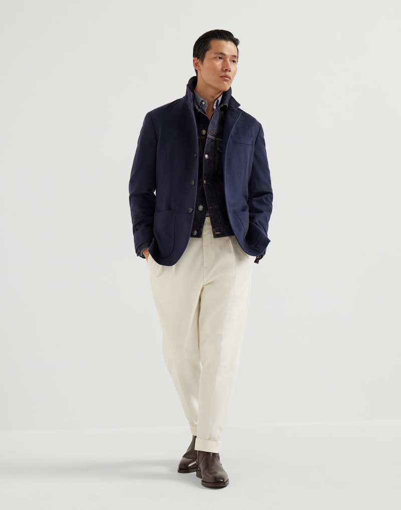 BRUNELLO CUCINELLI MEN'S BLUE COTTON CHECK BUTTON DOWN SHIRT