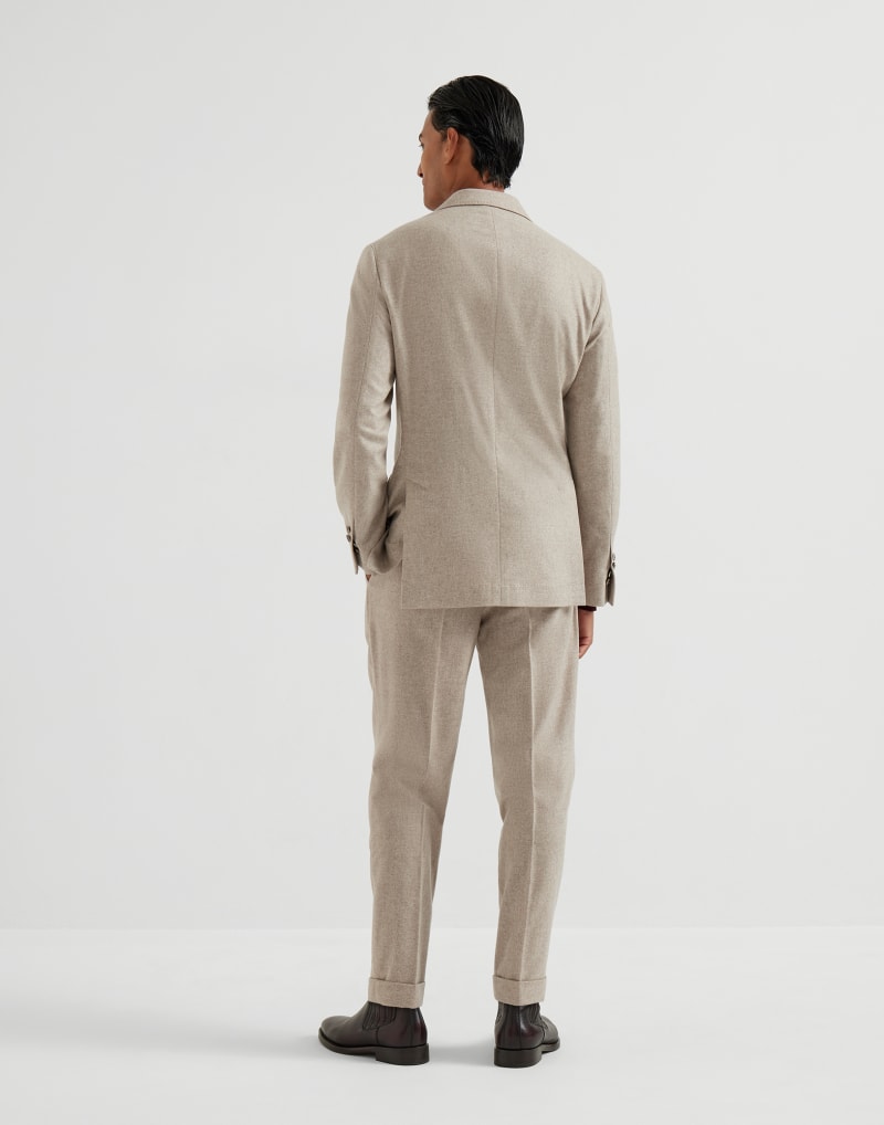BRUNELLO CUCINELLI MEN'S BEIGE DOUBLE BREASTED WOOL SUIT