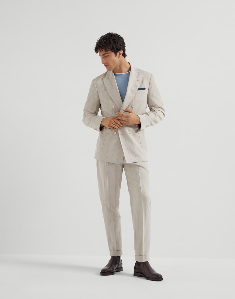 BRUNELLO CUCINELLI MEN'S ICE DOUBLE BREASTED PINSTRIPE SILK SUIT
