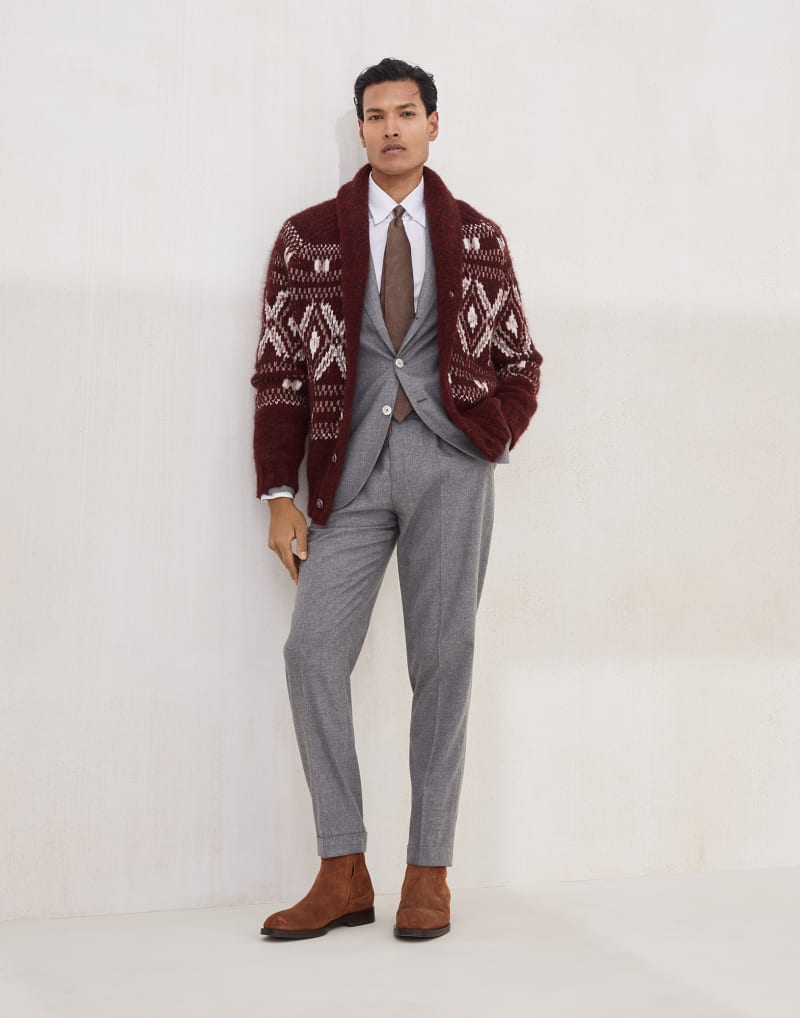 BRUNELLO CUCINELLI MEN'S GREY WOOL SILK TWO BUTTON SUIT