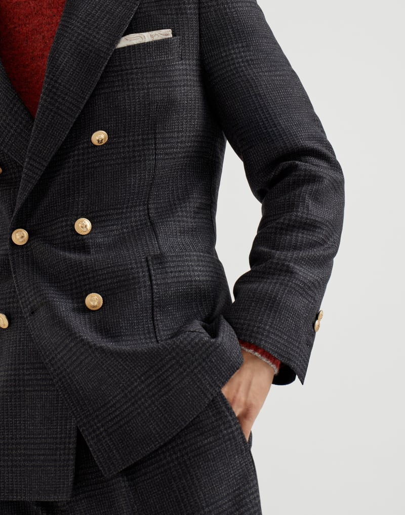 BRUNELLO CUCINELLI MEN'S ANTHRACITE WOOL DOUBLE BREASTED CHECKED SUIT
