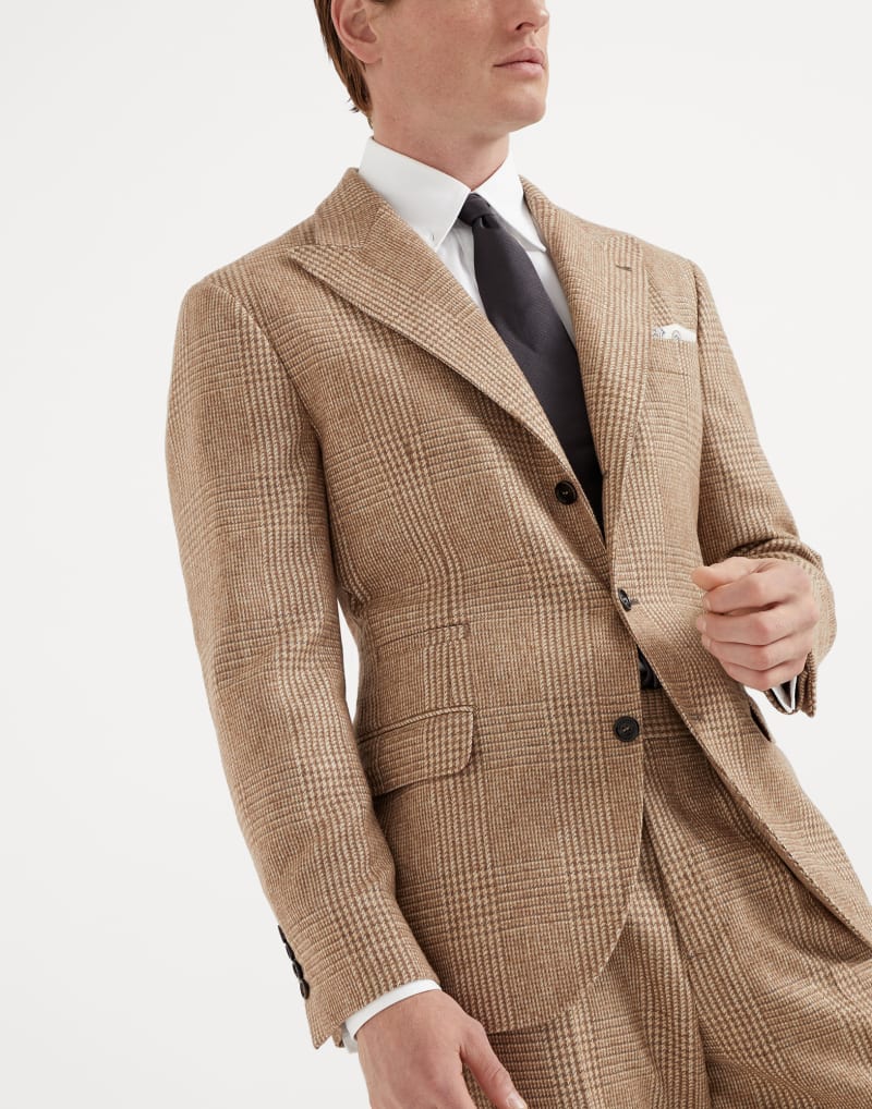 BRUNELLO CUCINELLI MEN'S BROWN WOOL BLEND CHECKED SUIT