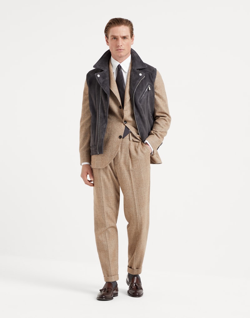 BRUNELLO CUCINELLI MEN'S BROWN WOOL BLEND CHECKED SUIT