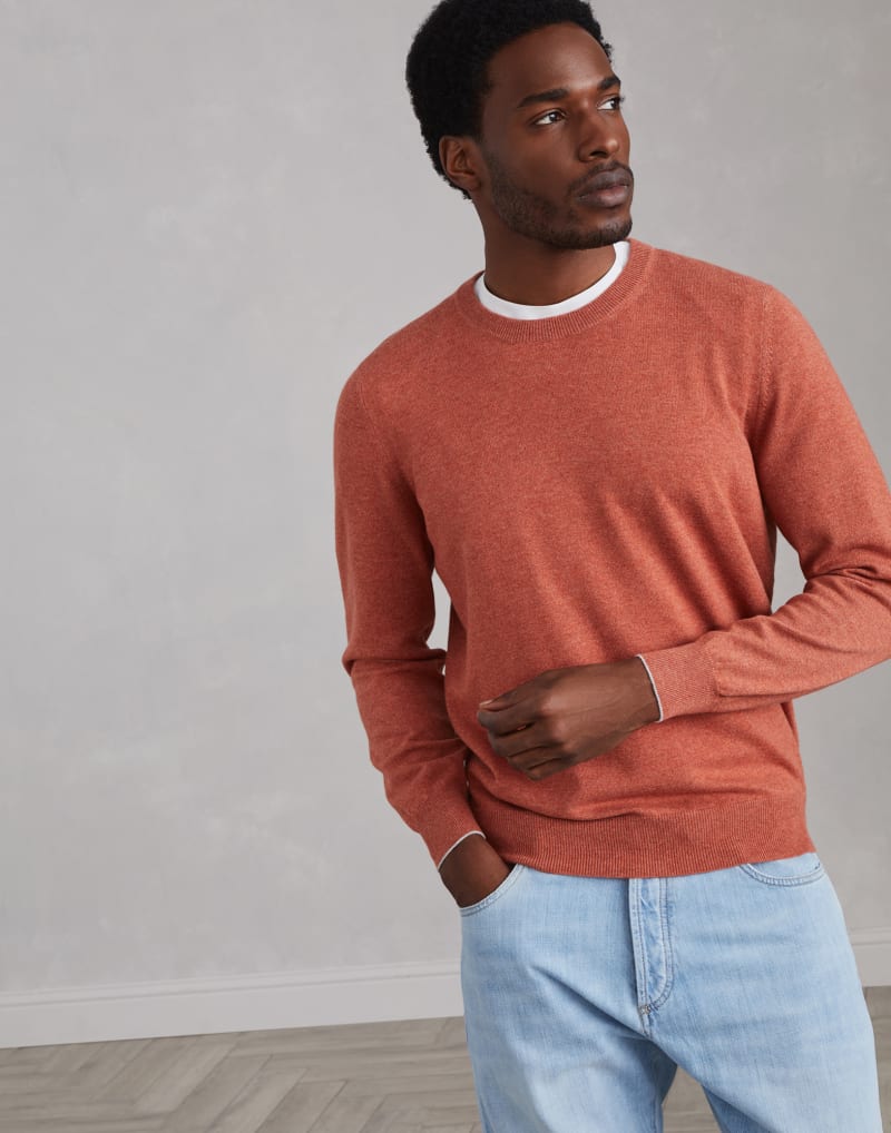 BRUNELLO CUCINELLI MEN'S LOBSTER WOOL CREW NECK SWEATER