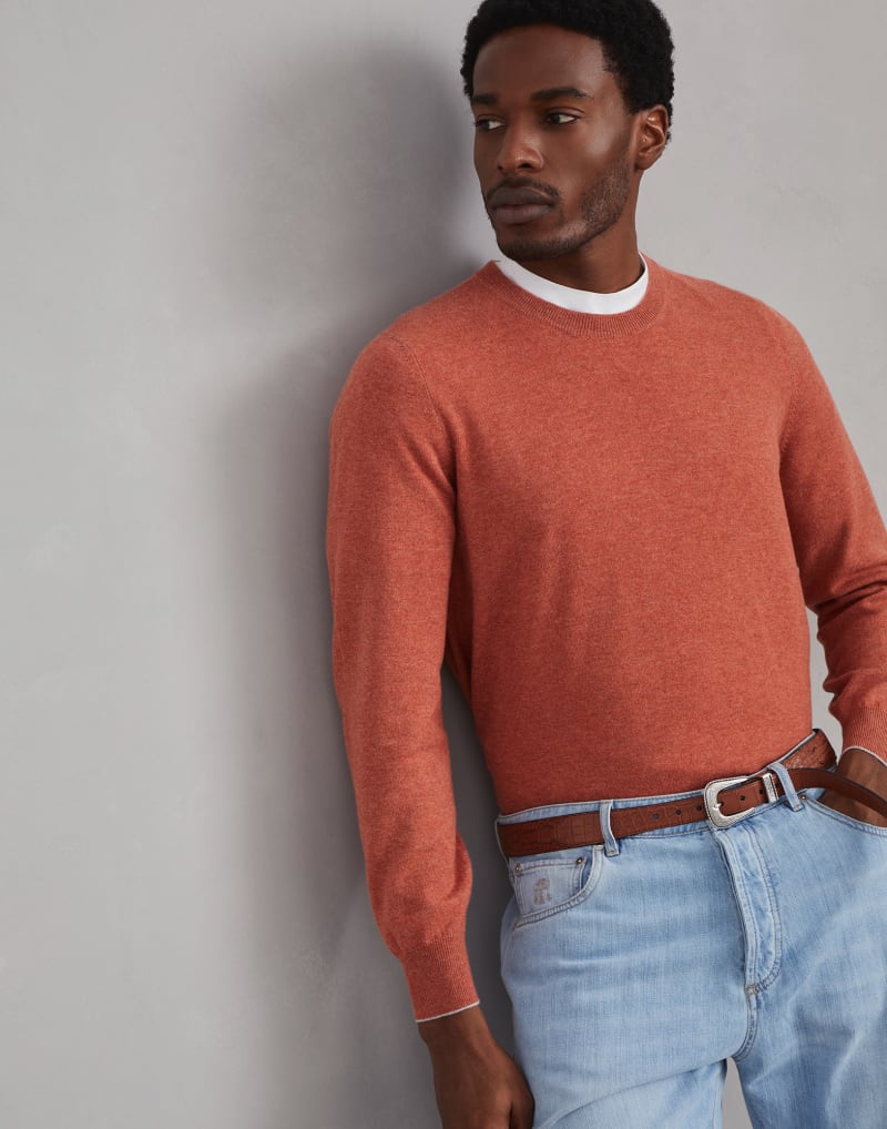 BRUNELLO CUCINELLI MEN'S LOBSTER WOOL CREW NECK SWEATER