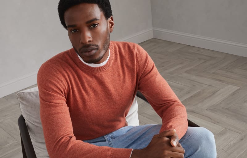 BRUNELLO CUCINELLI MEN'S LOBSTER WOOL CREW NECK SWEATER