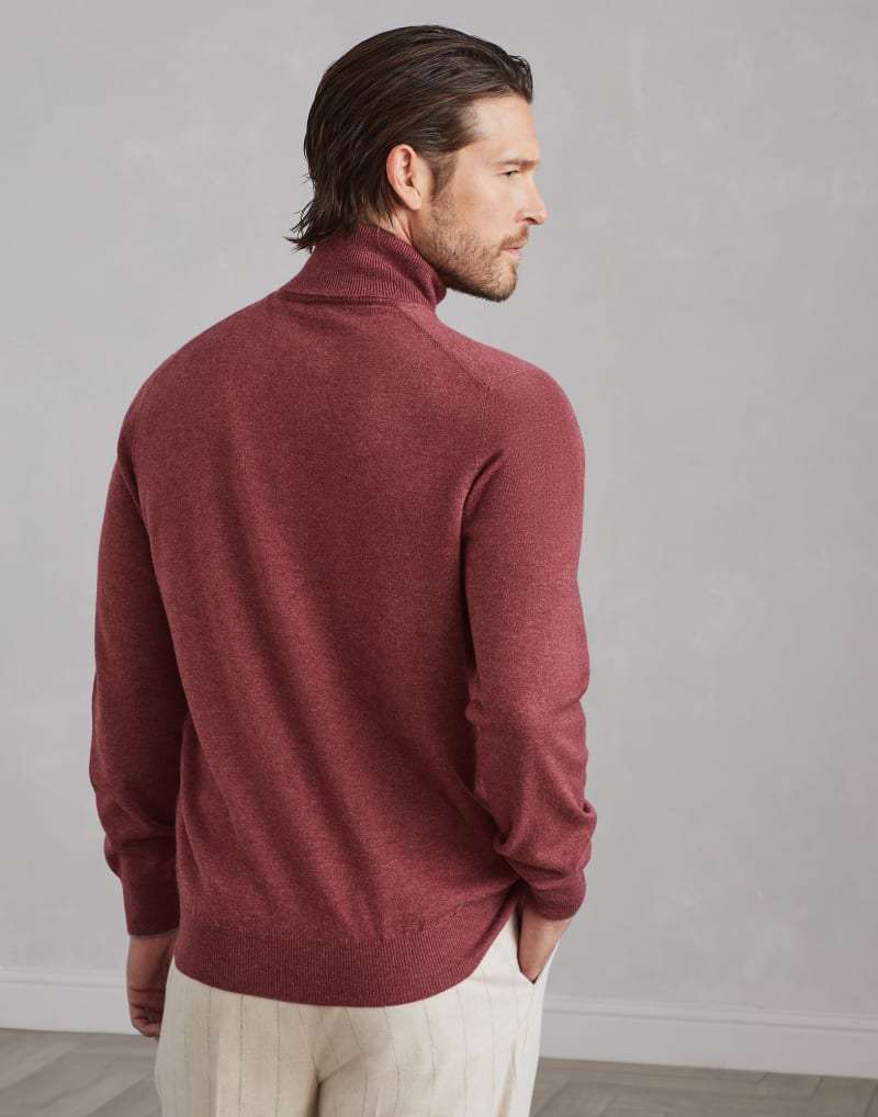 BRUNELLO CUCINELLI MEN'S BORDEAUX WOOL TURTLENECK SWEATER
