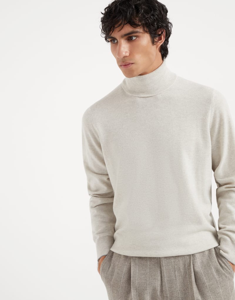BRUNELLO CUCINELLI MEN'S STONE WOOL TURTLENECK SWEATER