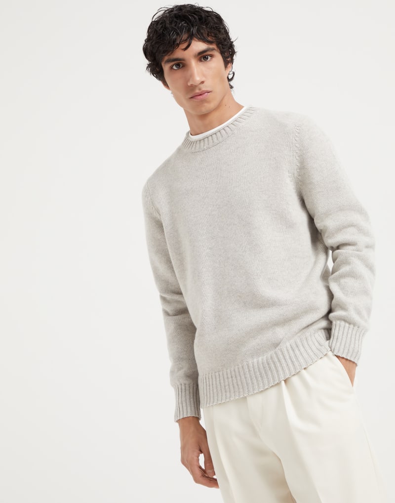 BRUNELLO CUCINELLI MEN'S STONE WOOL CREWNECK SWEATER