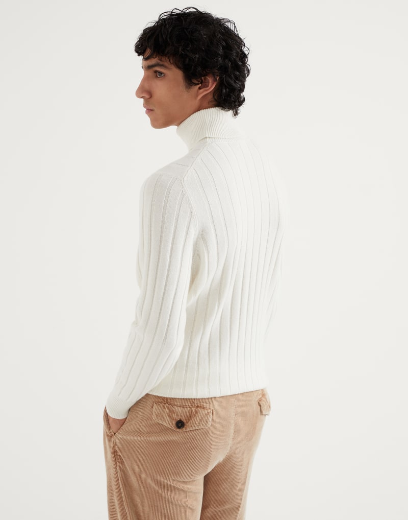 BRUNELLO CUCINELLI MEN'S PANAMA WOOL RIBBED TURTLENECK SWEATER