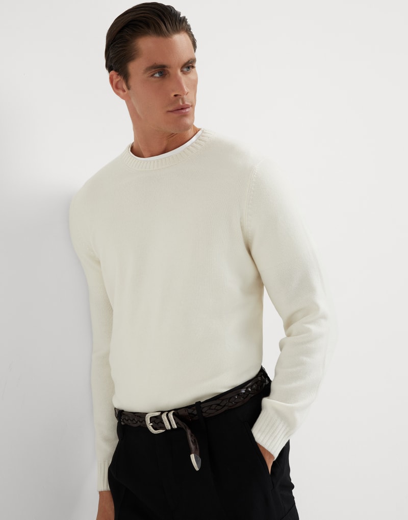 BRUNELLO CUCINELLI MEN'S PANAMA WOOL CREWNECK SWEATER