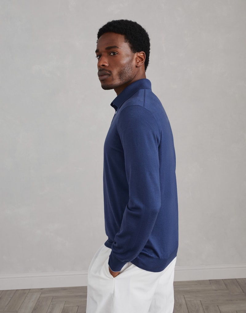 BRUNELLO CUCINELLI MEN'S ASTRAL WOOL SILK POLO COLLAR SWEATER