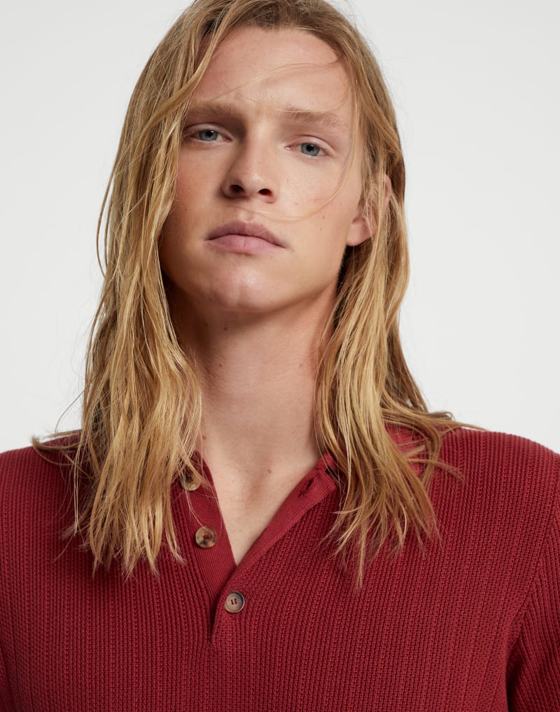 BRUNELLO CUCINELLI MEN'S CHERRY SHORT SLEEVE KNIT SWEATER
